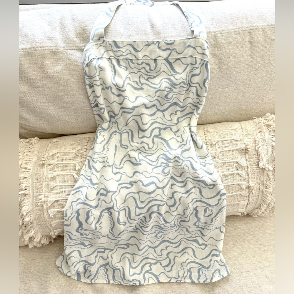Abercrombie and Fitch Linen Blue Wave Halter Mini Dress Small Petite NWT
